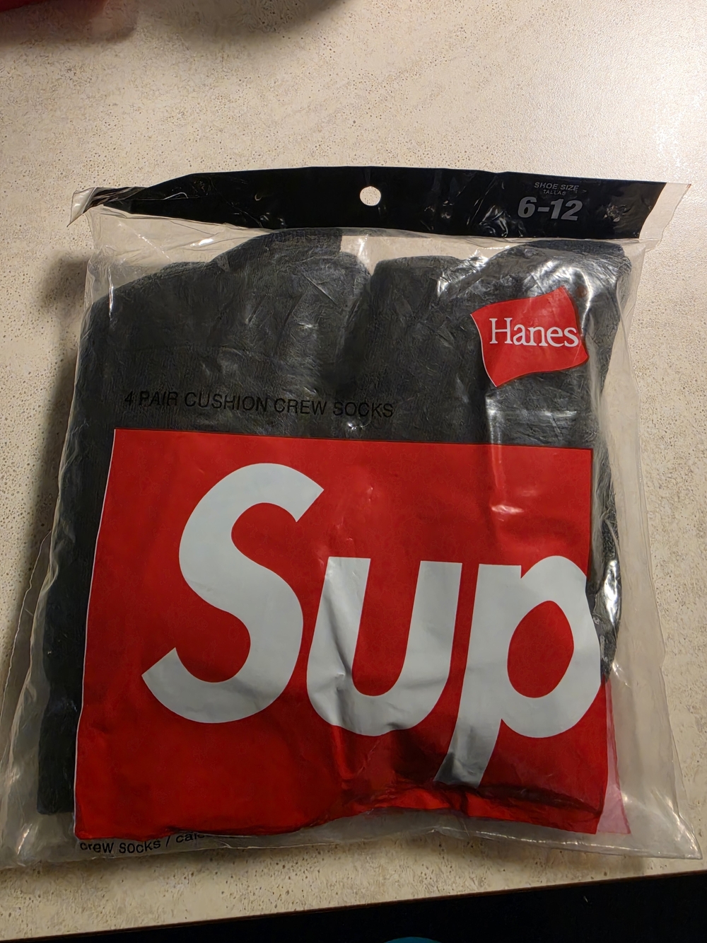 Hanes Black Crew Cushion Socks - 4 Pack